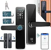 Smart Door Lock,Keyless Entry Door Lock with Handle with 5 Opening Methods Mobile Application,Fingerprint,Code,Physical Key,RFID Card Security Lock-Black,Anti-Theft Door Lock Thickness 38-50 mm