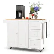 Giantex Kitchen Island Trolley Mobile Storage Cabinet w/Drawers & Towel Rack Drop-leaf Top Home Kitchen White
