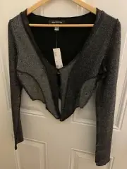NWT Urban Outfitters Black Sparkle Crop Top Split Hem Blaire Top Size Small