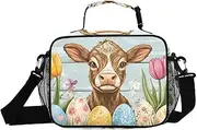 Insulated Lunch Box Cow Easter Egg for Women Men - Ideal for Work, Picnics - Includes Adjustable Shoulder Strap