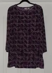 Chico's TRAVELERS MOSAIC TUNIC Size 2 Large 12 14 Purple Side Slits 3/4 NWT $90