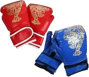 TOYANDONA 2Pairs Boxing Gloves Punching Sparring Gloves for Breathable PU Kickboxing Gear with Wrist Wrap Cool Tiger Design for Ages