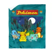 Pokemon Under The Stars Sherpa Throw Blanket Pikachu Squirtle Eevee Figure 50x60