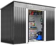 PlantCraft Galvanised Steel Garden Shed 2.58 x 3.13 x 2.02m, with 2 Sliding Doors, 4 Air Vents, Gable Roof, Floor Frame