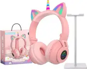 Wireless Bluetooth Headphones,Kids Headphones,Foldable Unicorn Bluetooth Headphones,Over-Ear Bluetooth Headphones(Pink)​