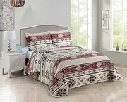 Rugs 4 Less Rustic Striped Southwestern Quilt Stitched Western Bedspread Bedding Set with Beige Brown Burgundy Turquoise Tribal Native American Patterns - Colorado (King/Cal-Kin)
