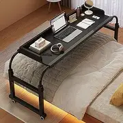 Overbed Table with Wheels, Height Adjustable 65-95cm Computer Desk Standing Workstation Food Tray Desk Rolling Medical Table for Twin/Full/Queen/King Size Bed Frame(Color:Black)(Color:Black)