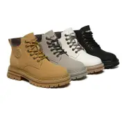 EVERAU® UGG Boots Women Leather Sheepskin Wool Lace Up Chunky Aubrey - Black / AU Ladies 8 / AU Men 6 / EU 39
