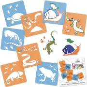 8 pcs Drawing Stencils for Kids / 15x15cm / REPTILES - AMPHIBIANS / Painting