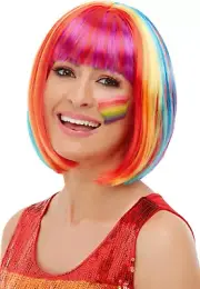 Rainbow Multi Coloured Bob Wig Ladies Mens Pride Fancy Dress Accessory