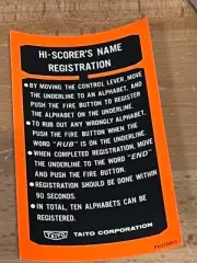 NOS Taito Space Invaders part II cocktail Hi-Score Registration sheet