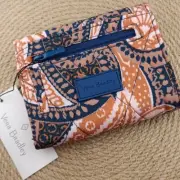 Vera Bradley Wallet Ultralight RFID Mini Tri-Fold Fern Paisley Pink Navy Quilted