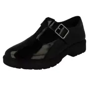 Clarks Faux Buckle T-Bar School Shoe Loxham bar