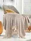 Beige Hand Block Printed Throw Blanket Bohe Mud Cloth Indian Sofa Bedding Throw