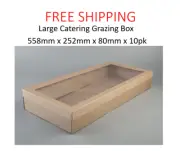 10x Large Catering Grazing Box w Window Kraft Brown 558x252x80mm