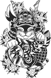 Best Friend Tattoos,Japanese Lucky Cat HC-HC-504,Cat Tattoos,Resilience,Real Tattoo Look,Water-Resistant,Lasts 1-2 Weeks,18 x 11 cm
