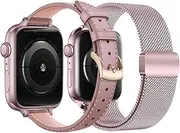 [T Tersely] 2PACK for Apple Watch Band Series 10,Ultra 9 8 7 6 5 4 3 2 1 SE 38mm 40mm 41mm 42mm 44mm 46mm 45mm 49mm Women and Men,Stainless Steel Mesh Loop Magnetic Clasp Replacement and Leather Strap for iWatch