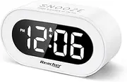 Windflyer Small LED Digital Alarm Clock with Snooze, Simple to Operate, Full Range Brightness Dimmer, Adjustable Alarm Volume, Outlet Powered Compact Clock for Bedrooms, Bedside, Desk, Shelf(White)
