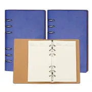 A6 Refillable Leather Notebook, 2Pcs 6 Ring Hardcover Binder Notebook, Blue