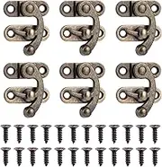 6pcs Mini Swing Arm Clasp Latch, 1.3x1.1 Inch Left Right Toggle Antique Hook Hasp Latch with 24pcs Screws Swing Lock Clasp for Jewelry Box Suitcase Toolbox