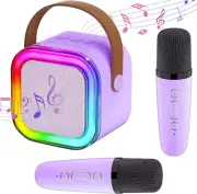 Portable Karaoke Machine 2 Wireless Microphones Bluetooth Speaker LED Lights Pur