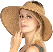 [Ottsas] Women Sun Visor Hats Beach - Foldable Roll Up Wide Brim Bowknot Summer Straw Hat Cap Cruise wear for Womens Ladies