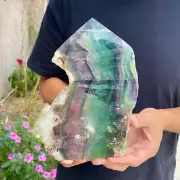 2.2lb Natural Fluorite Obelisk Quartz Crystal Wand Tower Point Healing