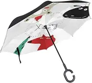 Double Layer Inverted Umbrella Cars Reverse Umbrella Funny Deer Fox Christmas Tree Windproof UV Proof Travel Outdoor Umbrella