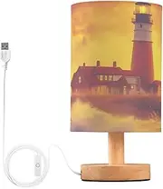 [Joisal] Golden Lighthouse Sunset Reading Lamps for Bedside Table with USB Port Small Side Table Lamp, Bedroom Decor