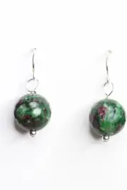 Ruby Zoisite Green 10mm Ball Natural Gemstone .925 Sterling Silver Earrings 1"