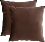 [RainRoad] Velvet Decorative Throw Pillow Covers Cushion Cover Pillow Case for Sofa Couch Bed Chair,Soft Square Brown Throw Pillows 18x18 Inch,Set of 2