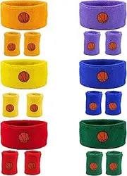 [Framendino] 18 Pack Basketball Band Set 6 Sports Head Bands 12 Wristbands Sets Bulk for Men Women Workout 6 Colors