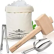 Ice Mallet and Ice Bag - Wood Hammer and Cotton Canvas Bag for Crushed Ice, Bartender Kit & Bar Tools Kitchen Accessory - ICML0001
