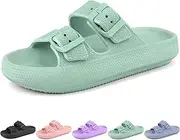 [LANIVIC] Kids Cloud Slides Girls Boys Double Buckle Slip On Sandals Youth Adjustable Flip Flops Summer Soft Pillow Slippers EVA Flat Beach Pool Shower Shoes