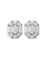 Swarovski Lucent Crystal Octagon Clip On Drop Earrings in Rhodium Plated