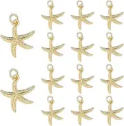[HOBBIESAY] 16Pcs Starfish Charms Bulk 18K Gold Plated Starfish Charm Ocean Sea Stars Charm with Jump Rings Beach Jewelry Charms for DIY Bracelets Earring Necklace Jewelry Making Hole:3mm, Brass, No