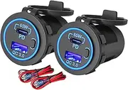 KMORET 2 Pack 12V USB Outlet Laptop Charger 65W USB-C PD3.0 and 18W QC3.0 Car USB Port with Switch for Car Boat Marine Bus Truck Golf Cart RV Moto etc.