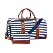 Canvas Weekender Bag Large Overnight Bag for Women 47L/21'' [A] #1 Blue Stripe