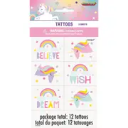 Pastel Unicorn Temporary Tattoos 12pk