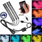 4X 5V 12LED RGB Car Interior LED Strip Lights Wireless Remote Control Music