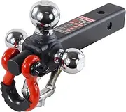 REYSUN 864062 Recovery Trailer Hitch Tri Ball Mount and 360 Swivel Tow Shackle, fits for 2" Receiver, Chrome Tow Ball…