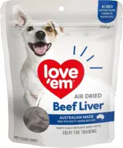 Love'Em Air Dried Treats, Beef Liver 200G - Tasty Bite Sized Training Treats, Pr