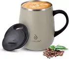 Ideus 16 Oz Insulated Coffee Mug with Handle and Lid, Double Wall Stainless Stee