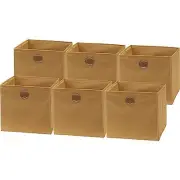 Foldable Cube Storage Bin with Handle, Tan - 6 Pack
