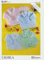 Baby & Premature Baby Knitting Pattern - Long Sleeved Cardigans & Jumper Round V Neck (UKHKA 6)