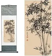 Chinese Brush Painting, Chinese Landscape Ink Painting, Chinese Flower and Bird Ink Painting, Asian Tapestry, Silk Scroll Painting, Decor Chinese Wall Hanging Painting 39*12"/100*30cm (Bamboo)