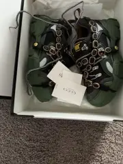 GUCCI Flashtrek SEGA Green Removable Crystal Mens Leather Lace Up Sneaker