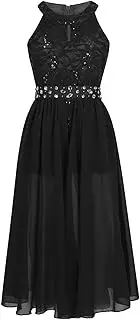 [Kvysinly] Junior Girls Halter Lace Bodice with Chiffon Overlay Prom Bridesmaid Wedding Maxi Romper Dress Party Gowns