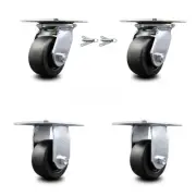 4 Inch Polyolefin Caster Set with Ball Bearing 2 Swivel Lock and 2 Rigid SCC
