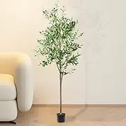 Lenamos Faux Olive Tree 6ft (180cm), Olive Trees Artificial Indoor with Natural Wood Trunk and Realistic Leaves and Fruits, 6 Feet Fake Olive Tree for Home House Office Décor